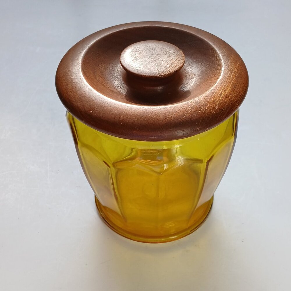 Vintage Amber Glass Humidor with Wooden Lid Tobacco Jar Storage Jar 1950s